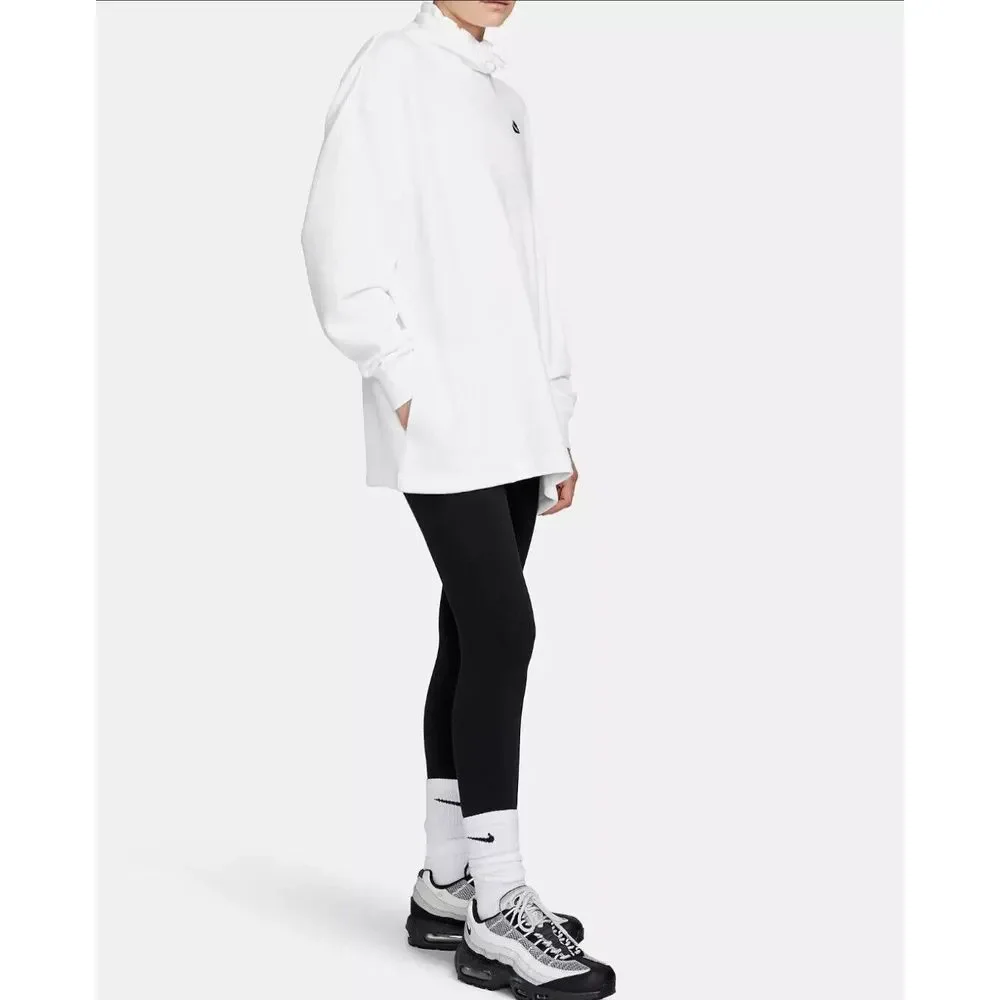 Nike Women's White Club Fleece Oversized Mock-Neck Sweatshirt Sz LARGE‎